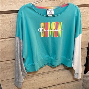 Champion Multicolor Logo Teal Sweatshirt